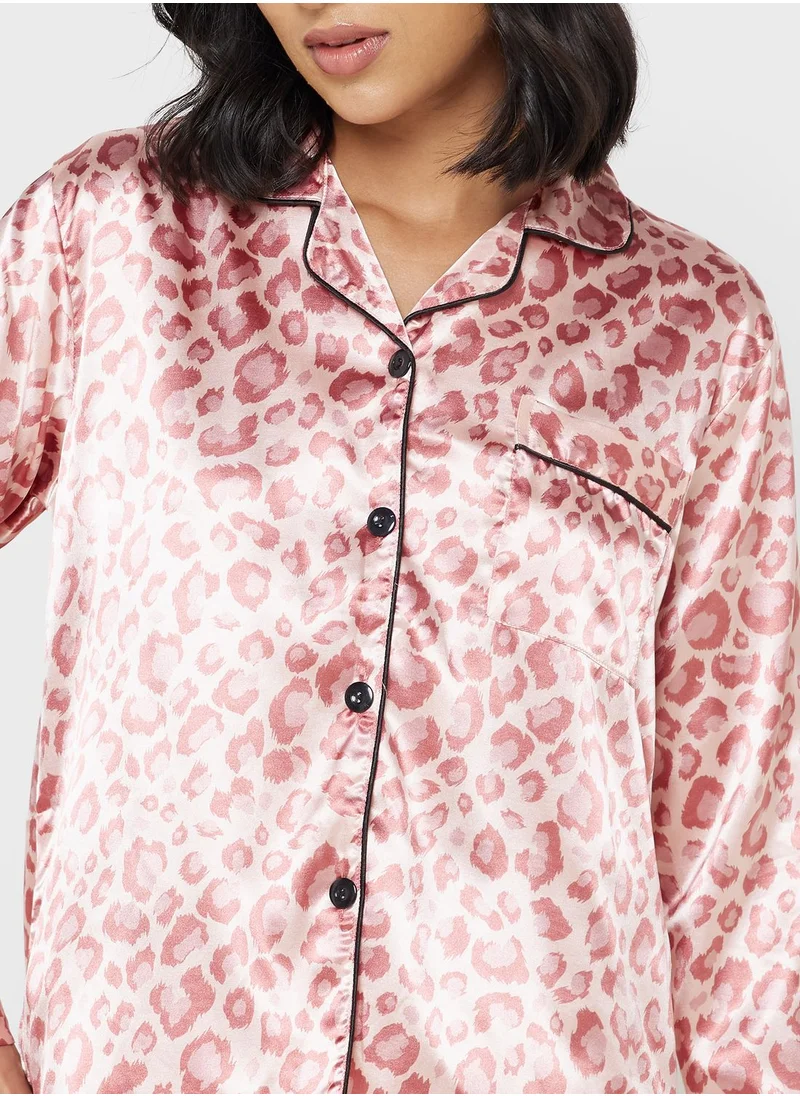 جينجر Leopard Print Shirt & Pyjama Set