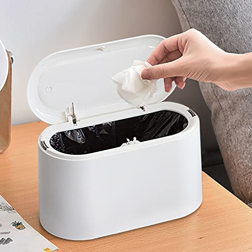 MONGTINGLU Mini Trash Can with Lid Removable Small Garbage Can, Tiny Plastic Trash Bin, Pop Up Countertop Wastebasket, Counter Garbage Lint Bin for Bathroom,Office,Kitchen,Desk(White) - Image 1