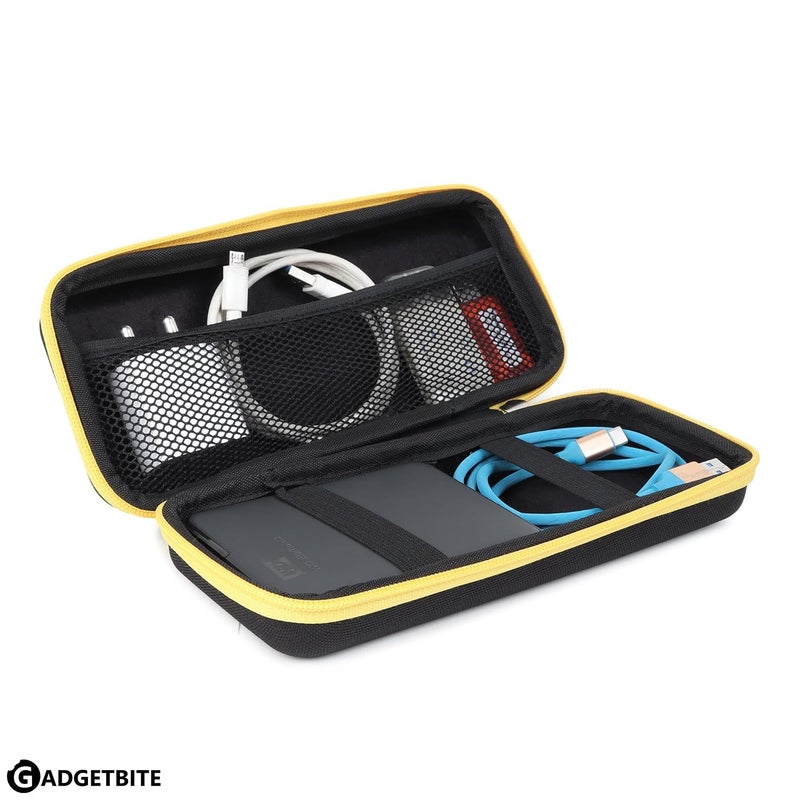 GadgetBite Portable Electronic Accessories Organizer - Travel-Friendly EVA Pouch for Vlogging Camera, USB Cables, Power Banks, Adapters, Hard Disks, and More (Yellow) - Image 2