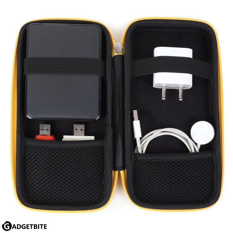 GadgetBite Portable Electronic Accessories Organizer - Travel-Friendly EVA Pouch for Vlogging Camera, USB Cables, Power Banks, Adapters, Hard Disks, and More (Yellow) - Image 3