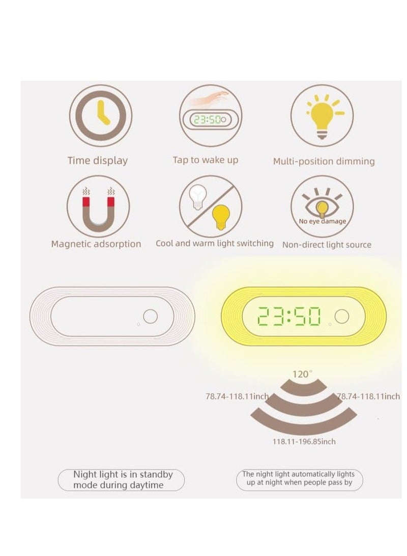 NIBEMINENT Human Body Sensor Light,Time Display,Motion Night Lights Wall Lamps,Sliding dimming,Magnetic adsorption, Cold and Warm Light Switch,for Hallway, Closet,Bedside  - Image 2