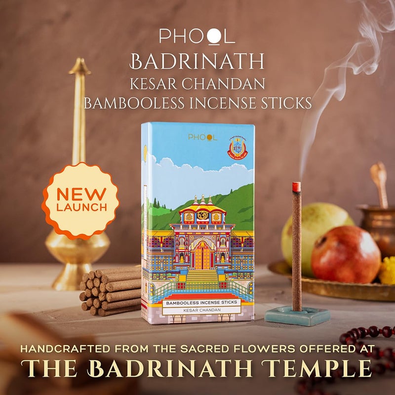 PHOOL LUXURY INCENSE Phool Badrinath Bambooless Incense Sticks Kesar Chandan Fragrance I Special Char Dham Yatra Pack I Flowers Offered at Badrinath Temple I Pack of 27 Dhoop Sticks for Pooja - Image 2