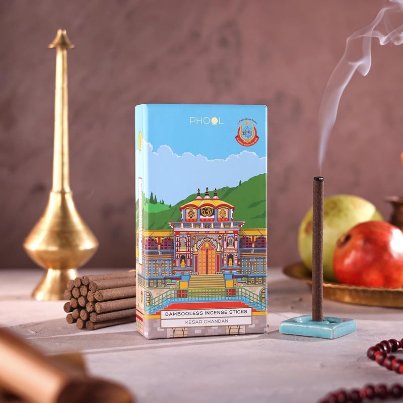 PHOOL LUXURY INCENSE Phool Badrinath Bambooless Incense Sticks Kesar Chandan Fragrance I Special Char Dham Yatra Pack I Flowers Offered at Badrinath Temple I Pack of 27 Dhoop Sticks for Pooja - Image 1