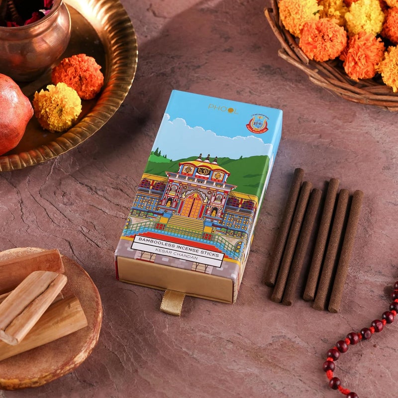 PHOOL LUXURY INCENSE Phool Badrinath Bambooless Incense Sticks Kesar Chandan Fragrance I Special Char Dham Yatra Pack I Flowers Offered at Badrinath Temple I Pack of 27 Dhoop Sticks for Pooja - Image 5
