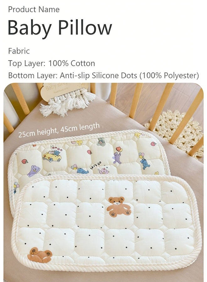 وسادة أطفال، وسائد أطفال لنوم حديثي الولادة (0-12 شهرًا) وسادة من القطن الخالص، وسادة قيلولة للأطفال، نمط طباعة كرتونية، عملية طباعة وصباغة نشطة، عالية الجودة قابلة للغسل في الغسالة - Image 2