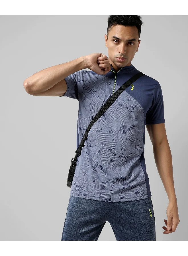 Campus Sutra Men's Indigo Blue Printed Regular Fit Activewear T-Shirt
