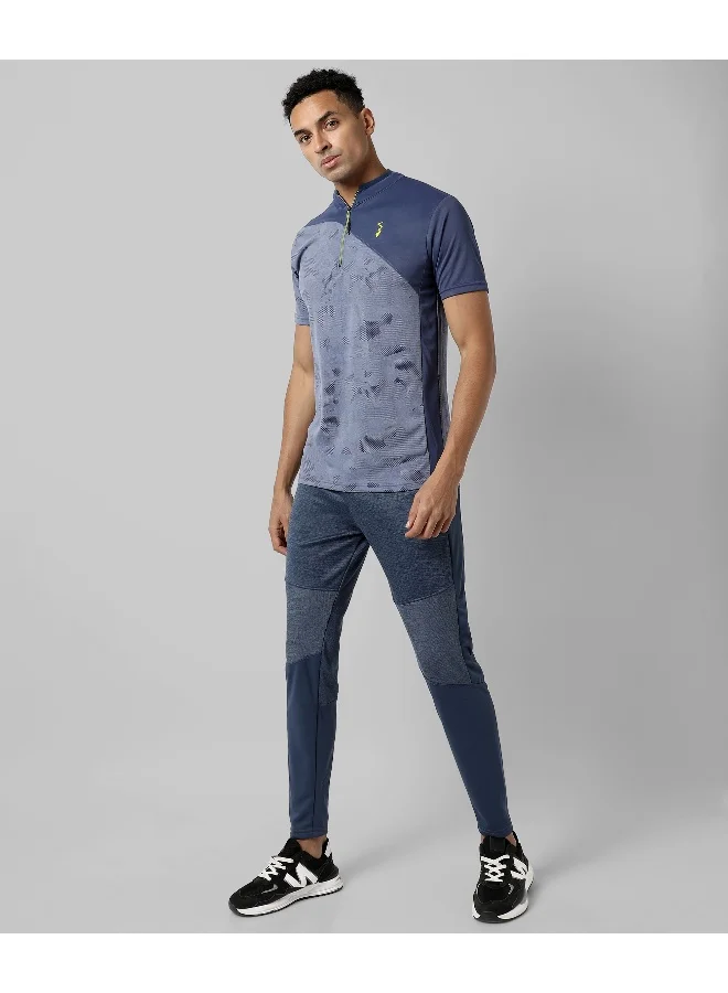 Campus Sutra Men's Indigo Blue Printed Regular Fit Activewear T-Shirt