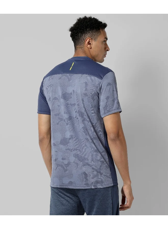 Campus Sutra Men's Indigo Blue Printed Regular Fit Activewear T-Shirt