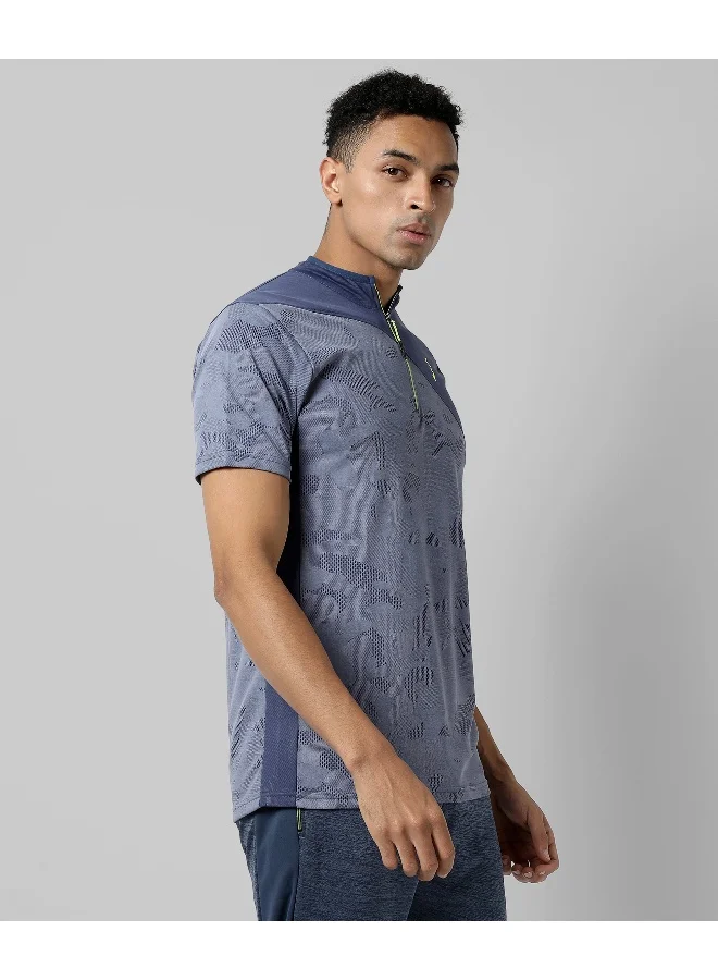 Campus Sutra Men's Indigo Blue Printed Regular Fit Activewear T-Shirt