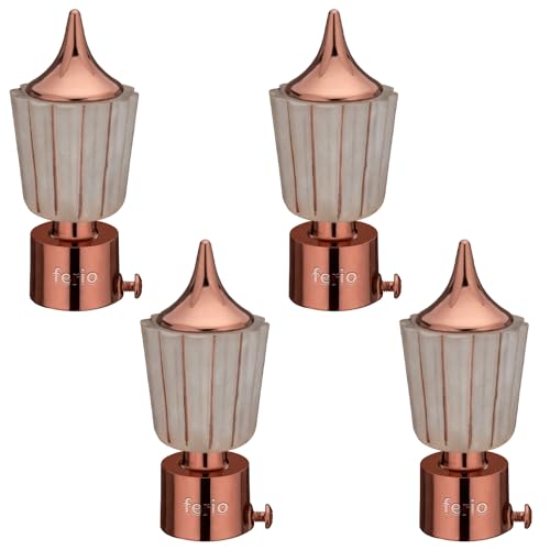 FERIO Dual Tone Curtain Finials for Curtain Rods Curtain Brackets Curtain Holders Curtain Knobs for Window, Home Offices (Aluminium Crystal, White Rose Gold, Pack of 4) - Image 1