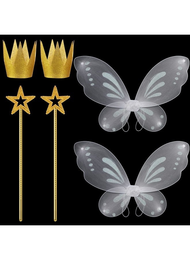 Sratte Girls Fairy Costumes Fairy Wings Dress Up Wings Star Wand And Gold Crowns Halloween Costume Dress Up Accessories 13 Inches Gold Fairy Wand Party Crowns Birthday Decorations Party Play Accessories  - Image 2