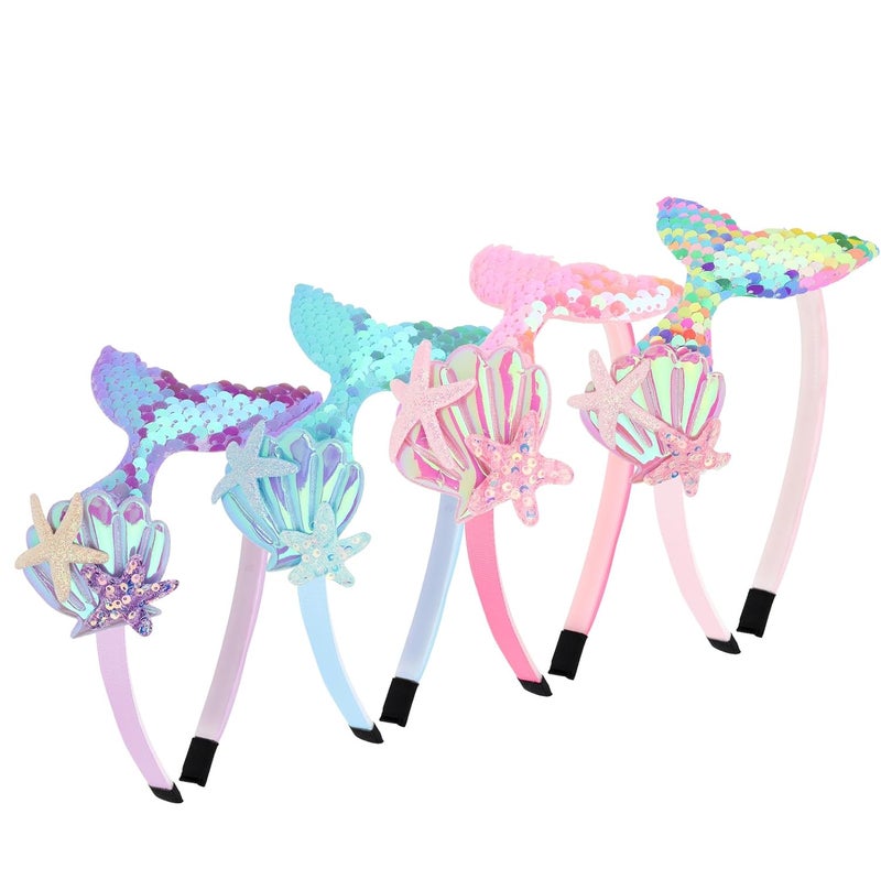 4Pcs Mermaid Headband Mermaid Tail Headbands for Girls Starfish Shell Hair Accessories for Girls Pool Party Favors