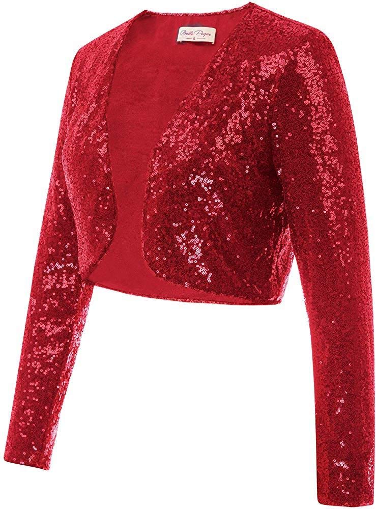 PINK WINGS Polyester Blend V-Neck Girls RED Sequins Shrugs (7-8 Years, RED) - Image 1