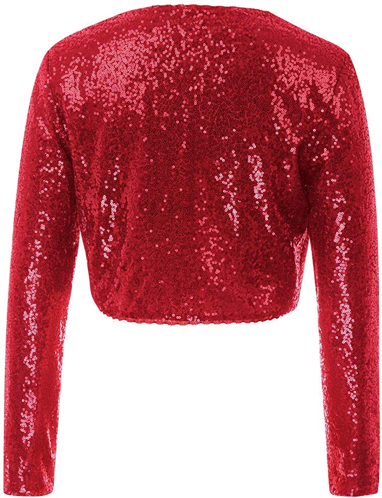 PINK WINGS Polyester Blend V-Neck Girls RED Sequins Shrugs (7-8 Years, RED) - Image 2