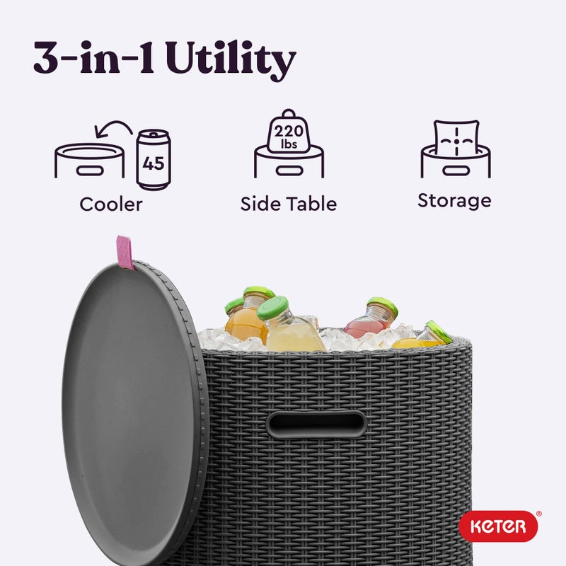 Keter Cool Side Table Cooler 3 in 1 Outdoor Patio Table and Ice Chest Storage, Ideal Hot Tub Table, Decor and Outdoor Patio Bar, Portable Bar, Graphite - Image 4