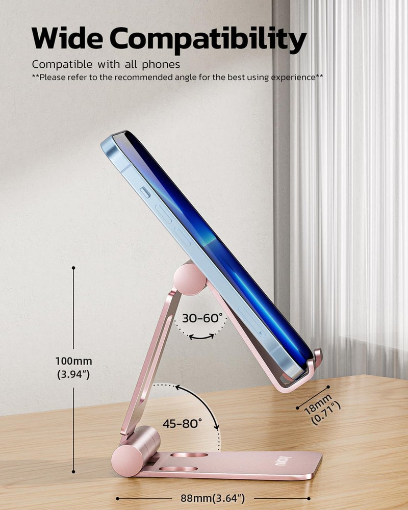 Nulaxy Dual Folding Cell Phone Stand, Fully Adjustable Foldable Desktop Phone Holder Cradle Dock Compatible with iPhone 17 16 15 14 13 12 11 Pro Max Xs Xr X 8, Nintendo Switch, All Phones - Rose Gold - Image 3