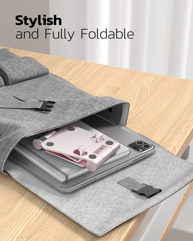 Nulaxy Dual Folding Cell Phone Stand, Fully Adjustable Foldable Desktop Phone Holder Cradle Dock Compatible with iPhone 17 16 15 14 13 12 11 Pro Max Xs Xr X 8, Nintendo Switch, All Phones - Rose Gold - Image 5