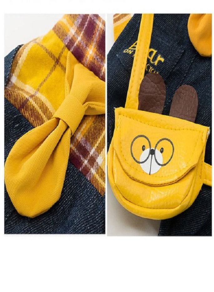 Winter Wear Ohana Attractive Blue Denim Dungree with Yellow Plaid Shirt And Sling Pocket for Dogs And Cats - Image 5