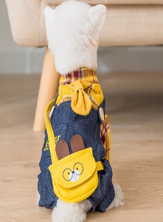 Winter Wear Ohana Attractive Blue Denim Dungree with Yellow Plaid Shirt And Sling Pocket for Dogs And Cats - Image 1