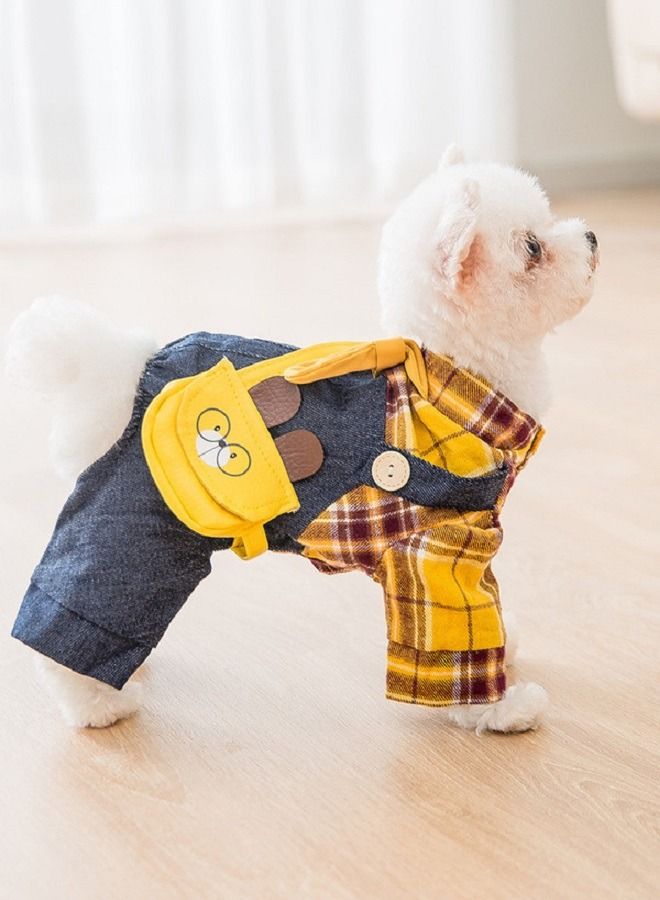 Winter Wear Ohana Attractive Blue Denim Dungree with Yellow Plaid Shirt And Sling Pocket for Dogs And Cats - Image 2