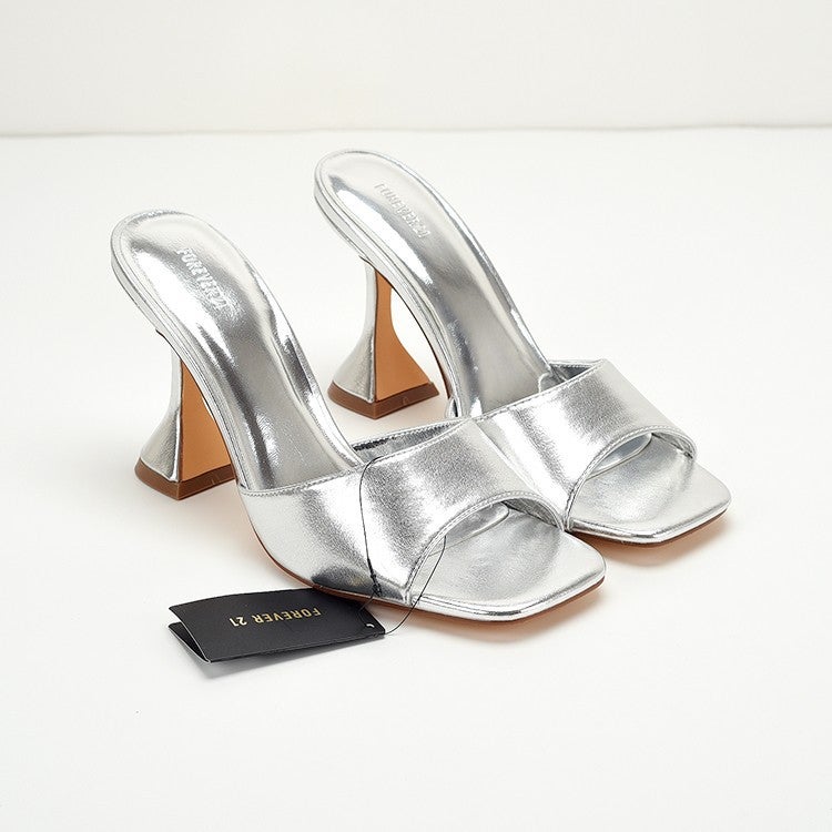 Silver Square Toe High Heel Sandals - Image 2