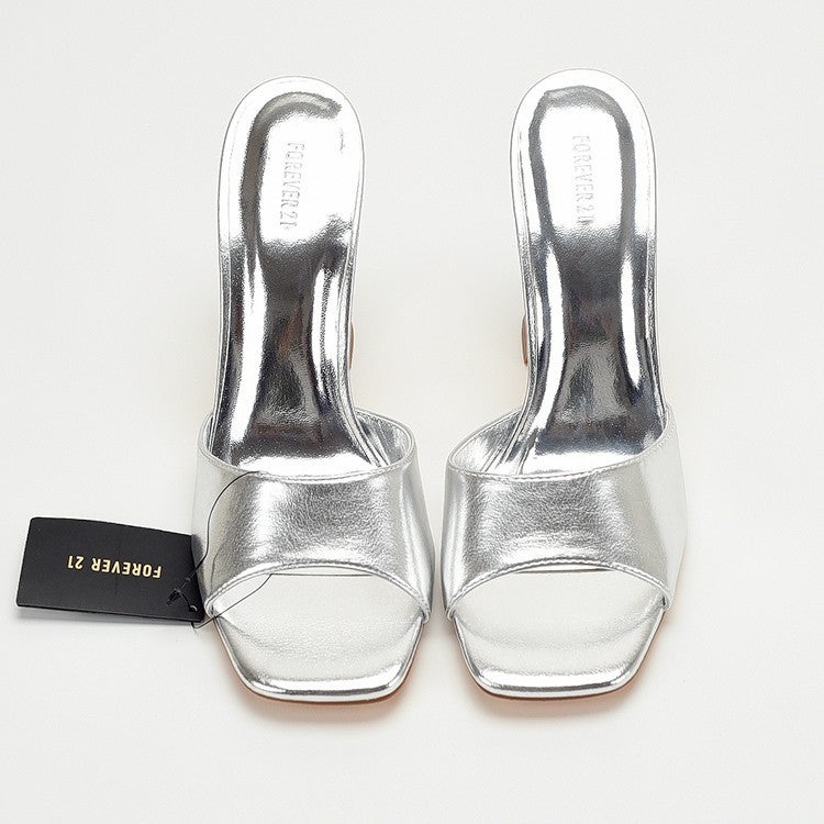 Silver Square Toe High Heel Sandals - Image 1