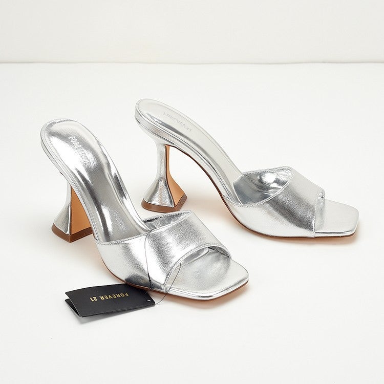 Silver Square Toe High Heel Sandals - Image 5