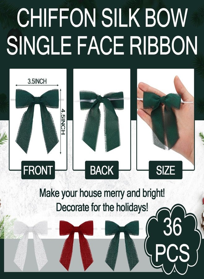 Arrowbash مجموعة من 36 قطعة من فيونكات الشيفون الحريرية لعيد الميلاد من آروباش، مقاس 3.5 بوصة، لتزيين شجرة عيد الميلاد، وزينة معلقة، وفيونكات شريطية مربوطة مسبقًا مع أربطة ملتوية لتغليف الهدايا، والأعمال اليدوية، وأكياس الحلوى، وتوزيعات الحفلات (لون داكن). - Image 2