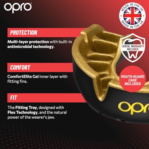 OPRO Gold Level Mouth Guard - Moldable Mouthguard with Premium Comfort Fit, and Multi-Layer Protection for Boxing, MMA, Rugby, Hockey, and Football Mouthpiece – Includes Case (Dark Blue/Pearl, Adult) - Image 3