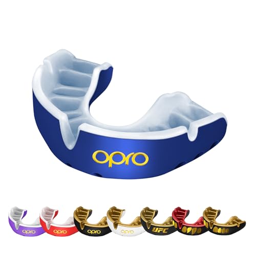 OPRO Gold Level Mouth Guard - Moldable Mouthguard with Premium Comfort Fit, and Multi-Layer Protection for Boxing, MMA, Rugby, Hockey, and Football Mouthpiece – Includes Case (Dark Blue/Pearl, Adult) - Image 1