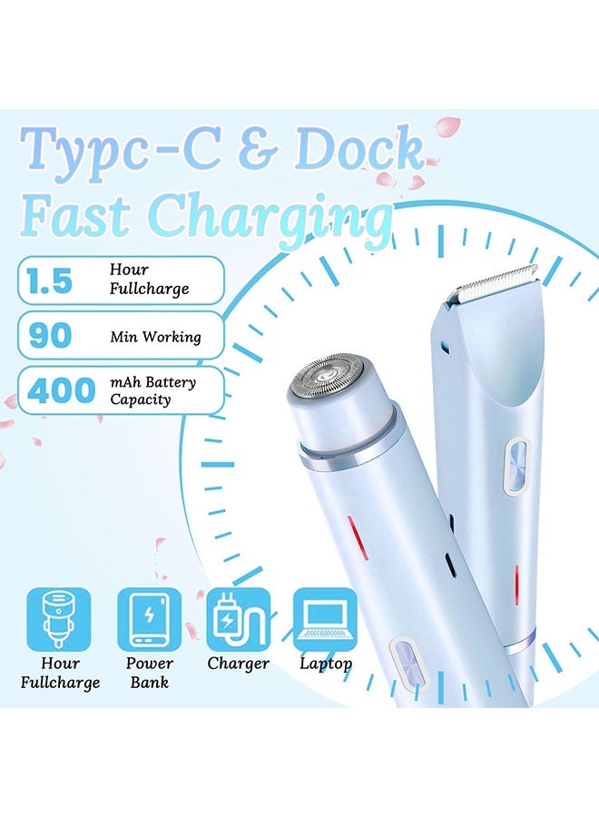 GD 2 in 1 Waterproof  Bikini Trimmer & Facial Hair Remover for Ladies - Dual-Head Electric Shaver for Women, IPX7 Waterproof Wet-Dry Bikini Razor & Face Epilator for Body Face Private Area (Blue) - Image 3