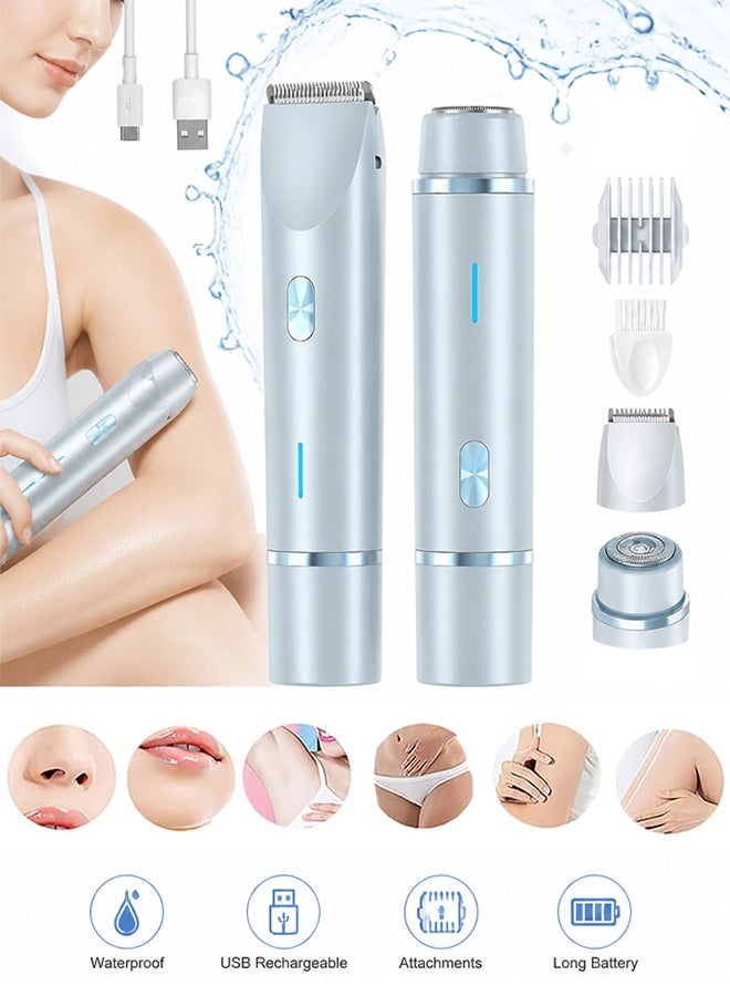 GD 2 in 1 Waterproof  Bikini Trimmer & Facial Hair Remover for Ladies - Dual-Head Electric Shaver for Women, IPX7 Waterproof Wet-Dry Bikini Razor & Face Epilator for Body Face Private Area (Blue) - Image 1
