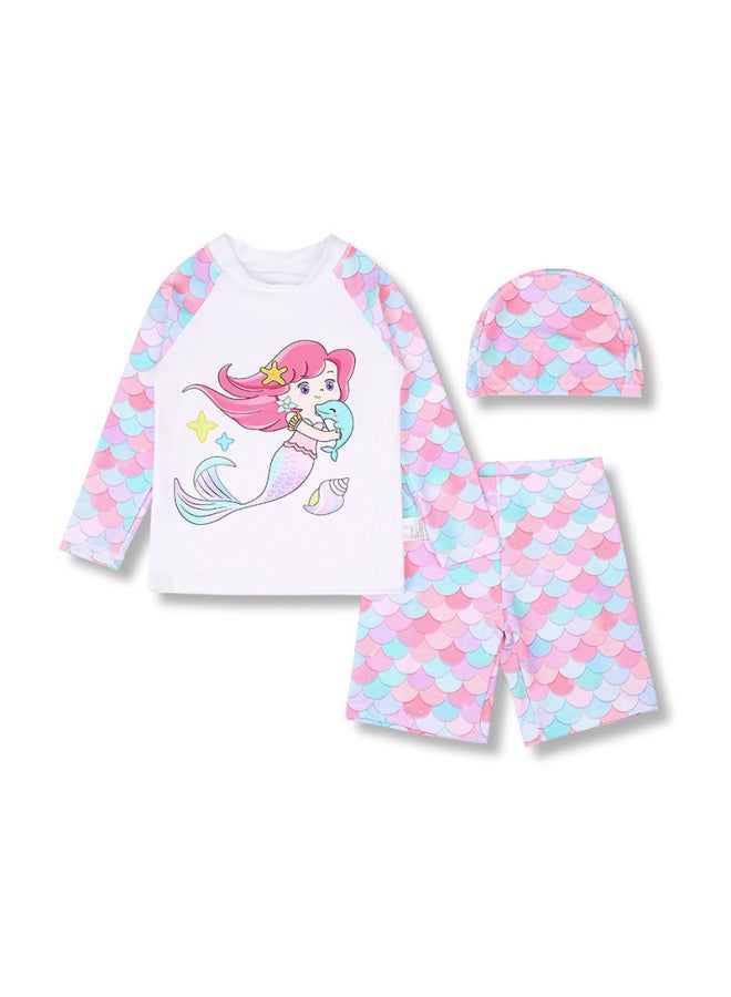 Children's Swimwear Girl's Swimwear Mermaid Split Suit Long Sleeve Sun Protection Fish Scale Shorts Quick-drying Swimwear Suit