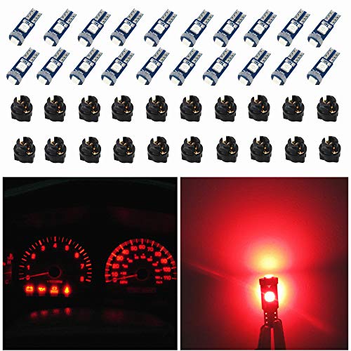 WLJH 74 Led Bulb Dash Lights Dimmable T5 2721 37 85 286 Wedge PC74 Twist Socket Automotive Instrument Panel Gauge Light Kits Cluster Shift Indicator Interior Bulbs Red Pack of 20 - Image 1