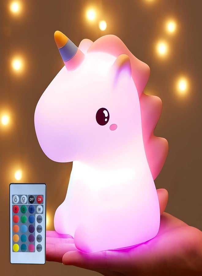 Pokanic Kids LED Night Light - Rechargeable Portable Silicone Lamp with Remote Control, Multi-Color USB Powered Cute Animal Nightlight for Bedroom, Baby, Toddler, Boys, Girls, Home Decor (Unicorn) - Image 1