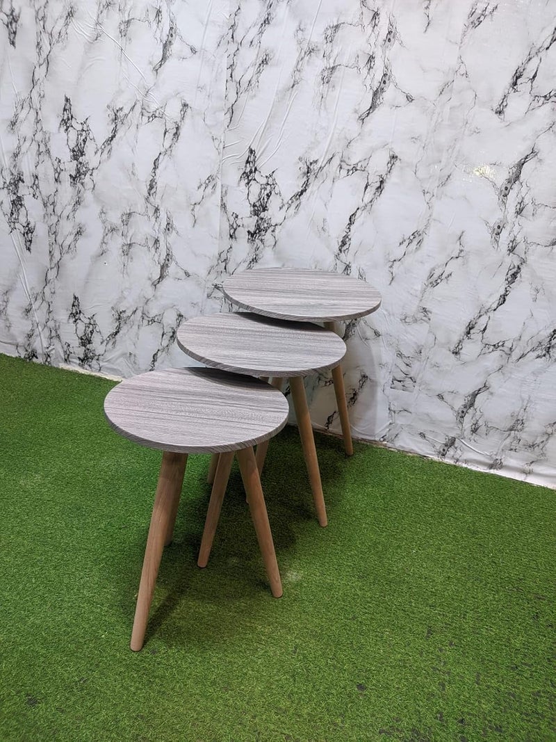 Nesting Tables Set - Modern Coffee and Side Tables with a Simple Design and Wooden Legs - Space Saving Design for the Living Room, Bedroom or Office (Circular Design - 9)