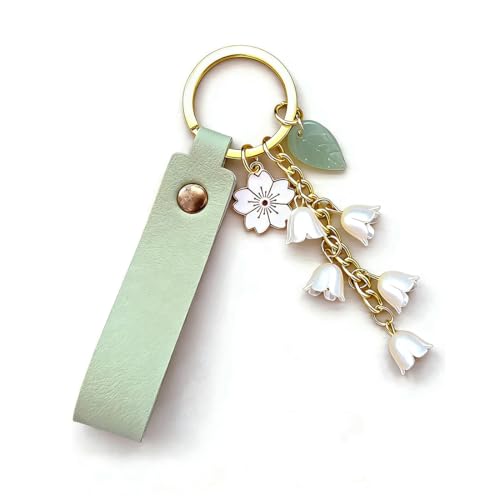 Meimimix Lily of the valley Flower Leaf Charms Keychain Leather Chains Tassel Keyring Jewellery Purse Bag Accessories - Image 1