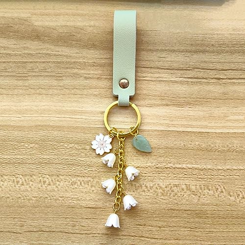Meimimix Lily of the valley Flower Leaf Charms Keychain Leather Chains Tassel Keyring Jewellery Purse Bag Accessories - Image 2