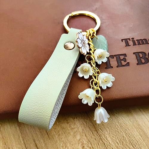 Meimimix Lily of the valley Flower Leaf Charms Keychain Leather Chains Tassel Keyring Jewellery Purse Bag Accessories - Image 3