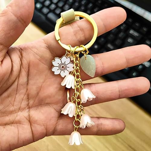 Meimimix Lily of the valley Flower Leaf Charms Keychain Leather Chains Tassel Keyring Jewellery Purse Bag Accessories - Image 5