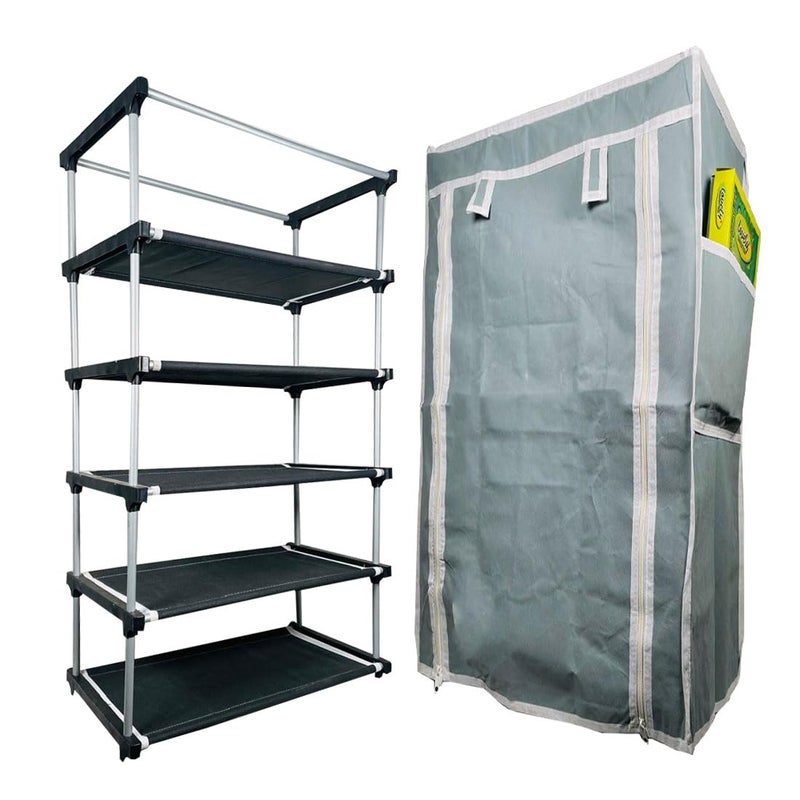 DEMARK Multipurpose 5Tiers Shoe Rack with Dustproof Zip Cover Multiuse Wide Space Storage Rack Made by Non Woven Fabric for Footwear Toys Clothes Grey DEMARK5 Layer Shoe Rack - Image 1