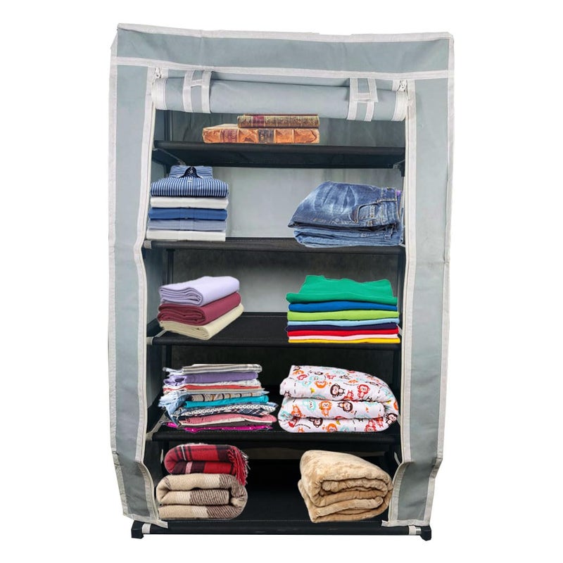 DEMARK Multipurpose 5Tiers Shoe Rack with Dustproof Zip Cover Multiuse Wide Space Storage Rack Made by Non Woven Fabric for Footwear Toys Clothes Grey DEMARK5 Layer Shoe Rack - Image 3