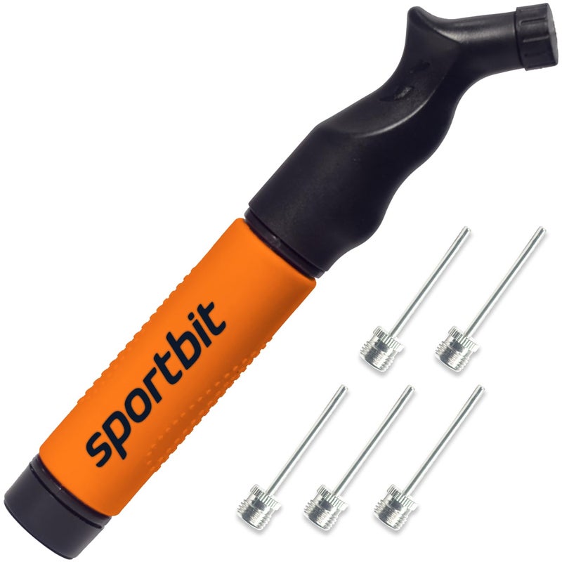 SPORTBIT Ball Pump for Sports Balls - Push & Pull Inflating System - Hand Pump for All Exercise Balls - Volleyball Pump, Basketball Inflator, Football & Soccer Ball Air Pump - Goes with 5 Needles Set - Image 1