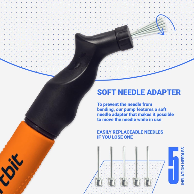 SPORTBIT Ball Pump for Sports Balls - Push & Pull Inflating System - Hand Pump for All Exercise Balls - Volleyball Pump, Basketball Inflator, Football & Soccer Ball Air Pump - Goes with 5 Needles Set - Image 3