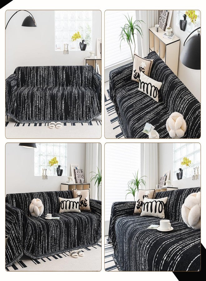 WEYOND Chenille Couch Cover Pet Friendly, Sofa Cover Washable, Reversible Sofa Slipcover for Sectional Sofa, Loveseat, 2 or 3 Cushion Couch, Corner Sofa, Futon Cover (71" X 102", Black) - Image 2