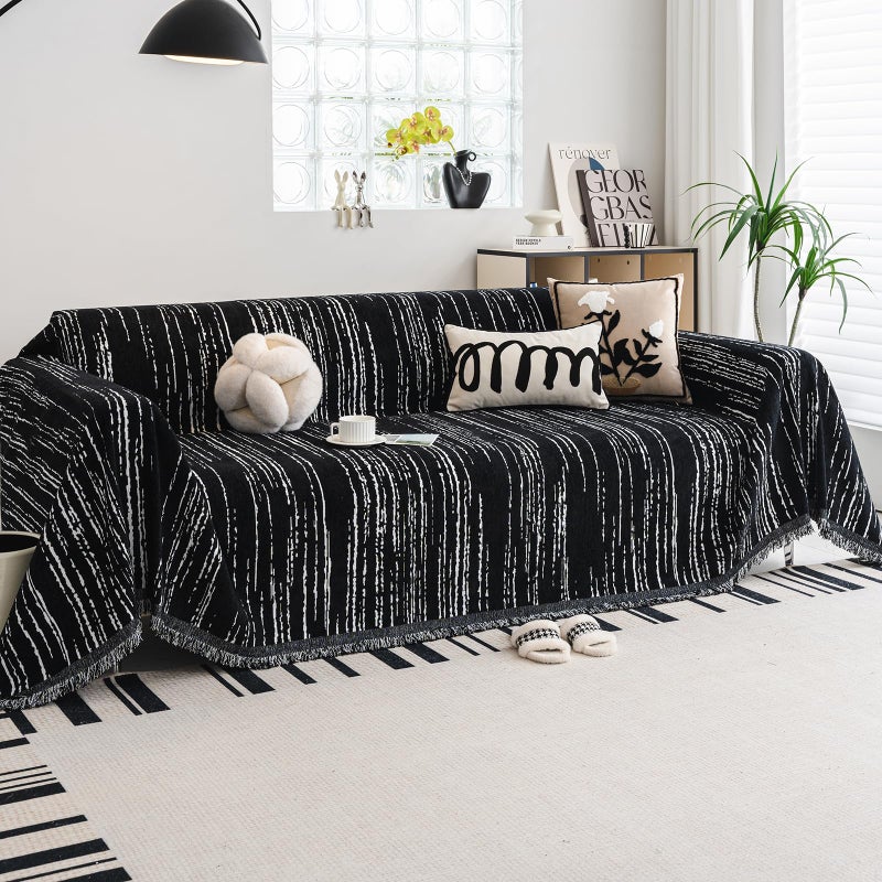 WEYOND Chenille Couch Cover Pet Friendly, Sofa Cover Washable, Reversible Sofa Slipcover for Sectional Sofa, Loveseat, 2 or 3 Cushion Couch, Corner Sofa, Futon Cover (71" X 102", Black) - Image 1