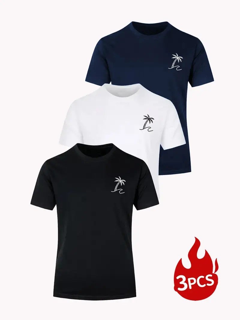 20253-Piece Set Of European Size Men'S T-Shirts, Solid Color Knitted Bird'S-Eye Fabric, Breathable, Round Neck, Short Sleeves, Bulk Order With Custom Printing - Image 1