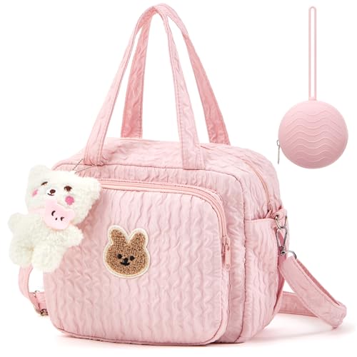 Bulyoou Small Diaper Bag Tote Multifunction Bag with Silicone Pacifier Holder Case Travel Crossbody HandbagPink - Image 1