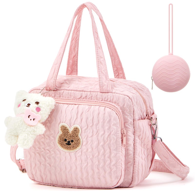 Bulyoou Small Diaper Bag Tote Multifunction Bag with Silicone Pacifier Holder Case Travel Crossbody HandbagPink - Image 2