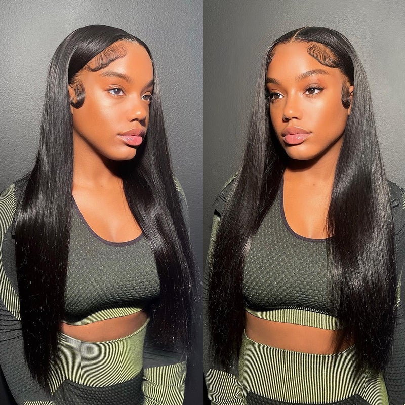 Flady 24 inch HD Lace Front Wigs Human Hair 13x4 Pre Plucked Bleached Knots Lace Front Wig 180% Bone Straight Human Hair Wigs for Black Women Glueless Transparent Lace Frontal Wigs Human Hair